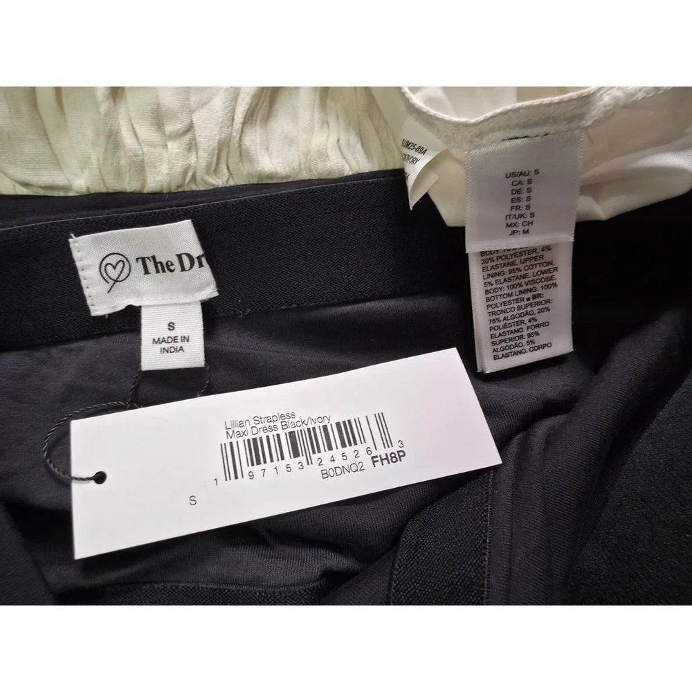 The Drop Lillian Strapless Maxi Dress Black Ivory Size S NWT Colorblock - Picture 7 of 8
